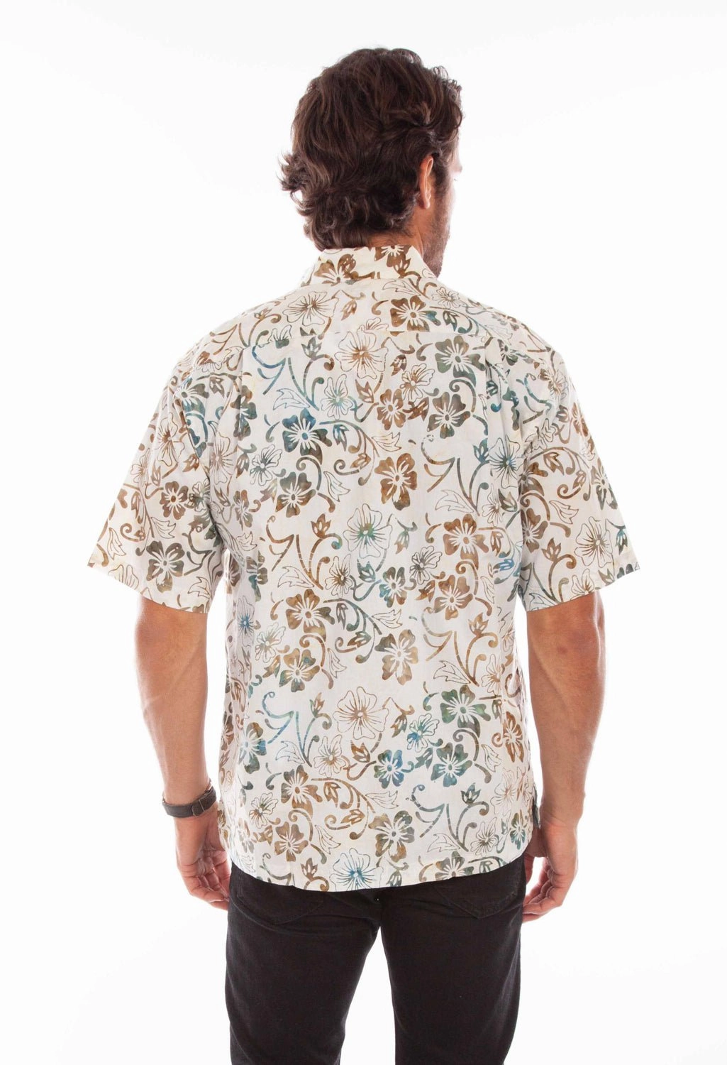Scully Mens Batik Floral Natural 100% Cotton S/S Shirt Classy Detail