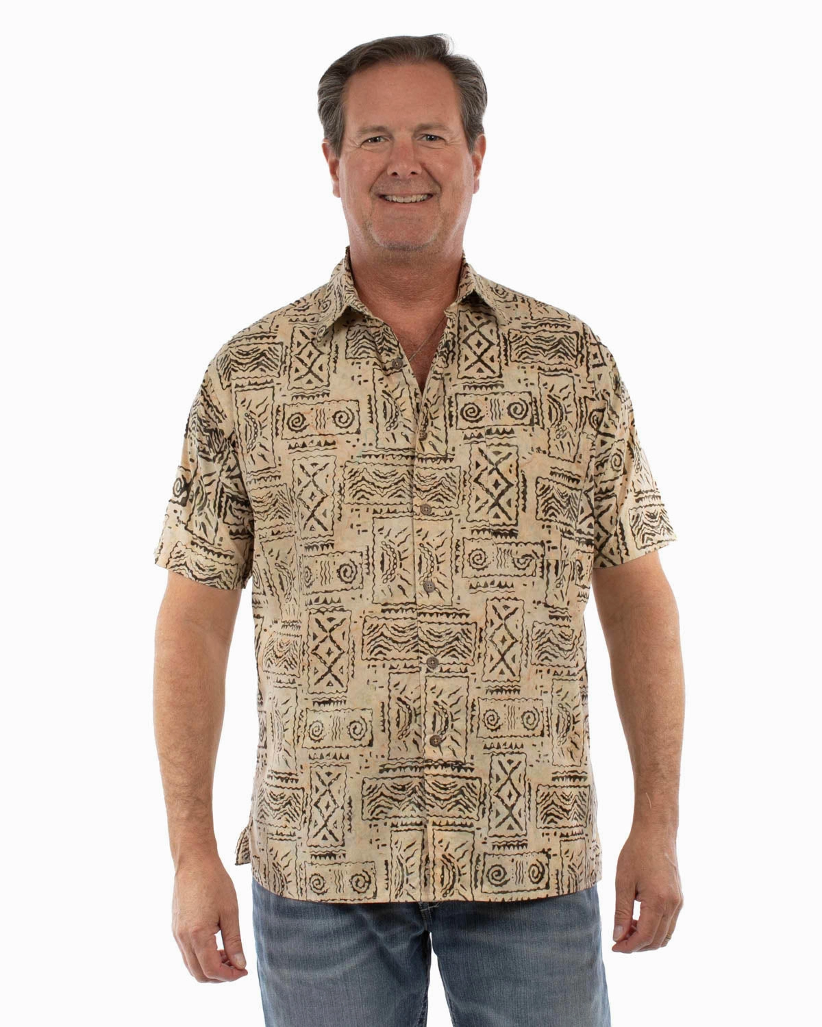 vacation wear Multi Functional Pockets Scully Mens Batik Tiles Sand 100% Cotton S/S Shirt