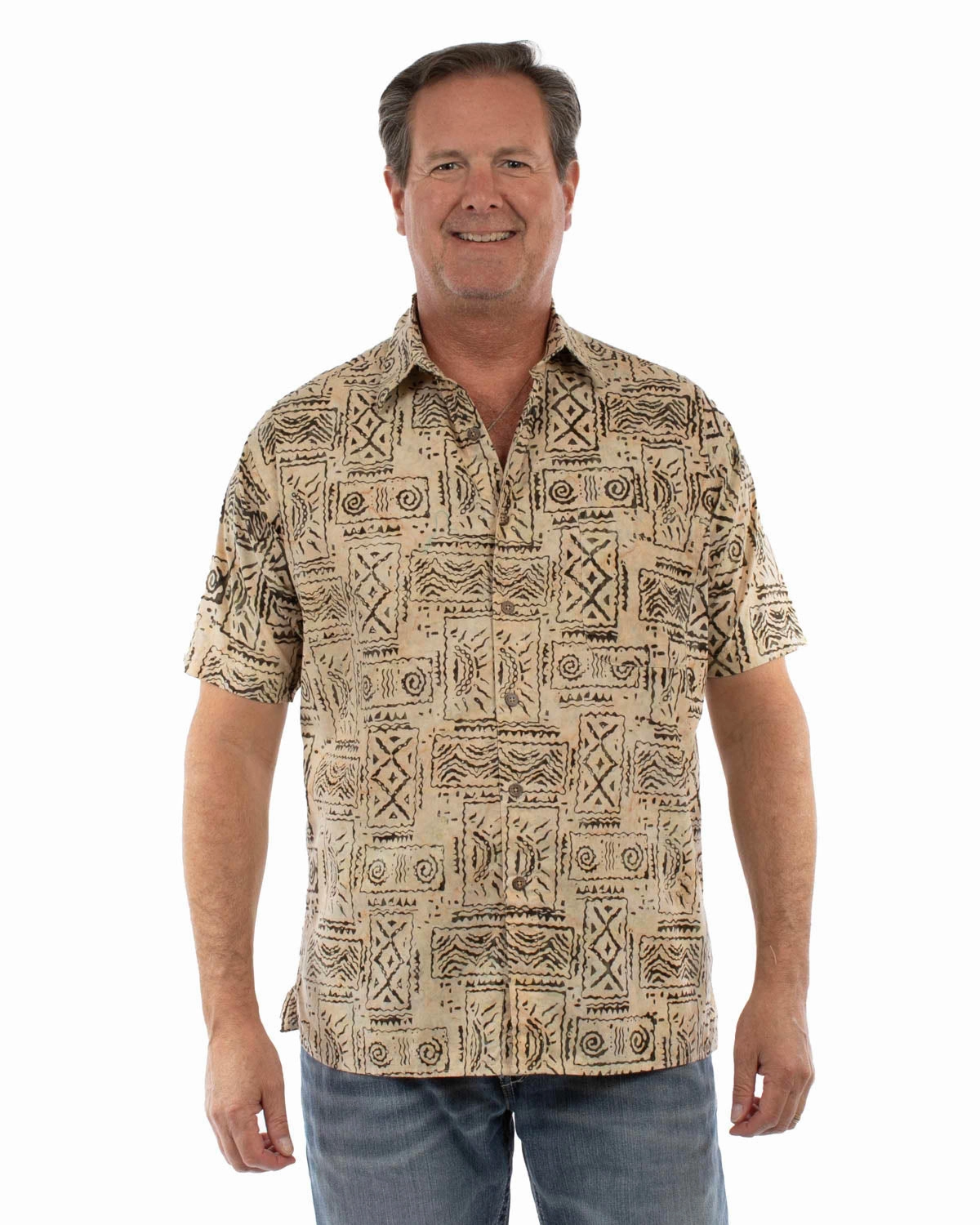Tall Length Smooth Finish Scully Mens Batik Tiles Sand 100% Cotton S/S Shirt