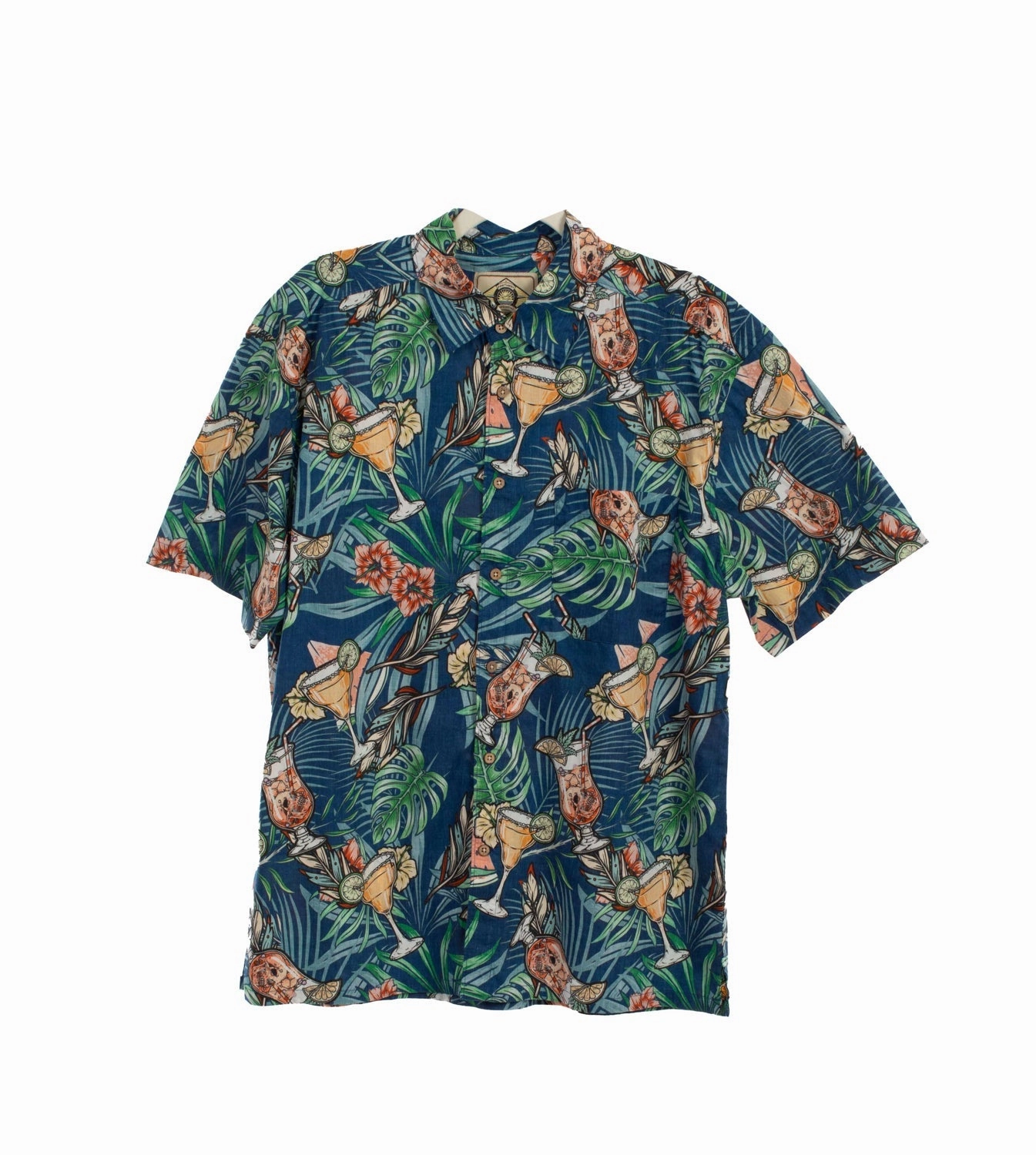 No Bulk Layering System Eco Friendly Dye Scully Mens Cocktails and Skulls Blue 100% Cotton S/S Shirt