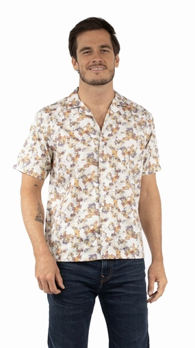 Scully Mens Egyptian Sequin Print Natural 100% Cotton S/S Shirt Thermoregulating Fabric