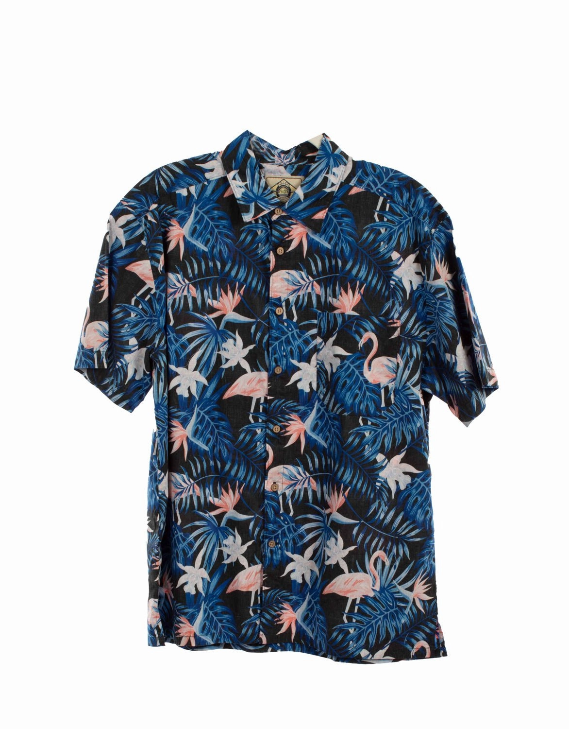 Scully Mens Flamingos Black 100% Cotton S/S Shirt Sustainable Choice Glossy Texture