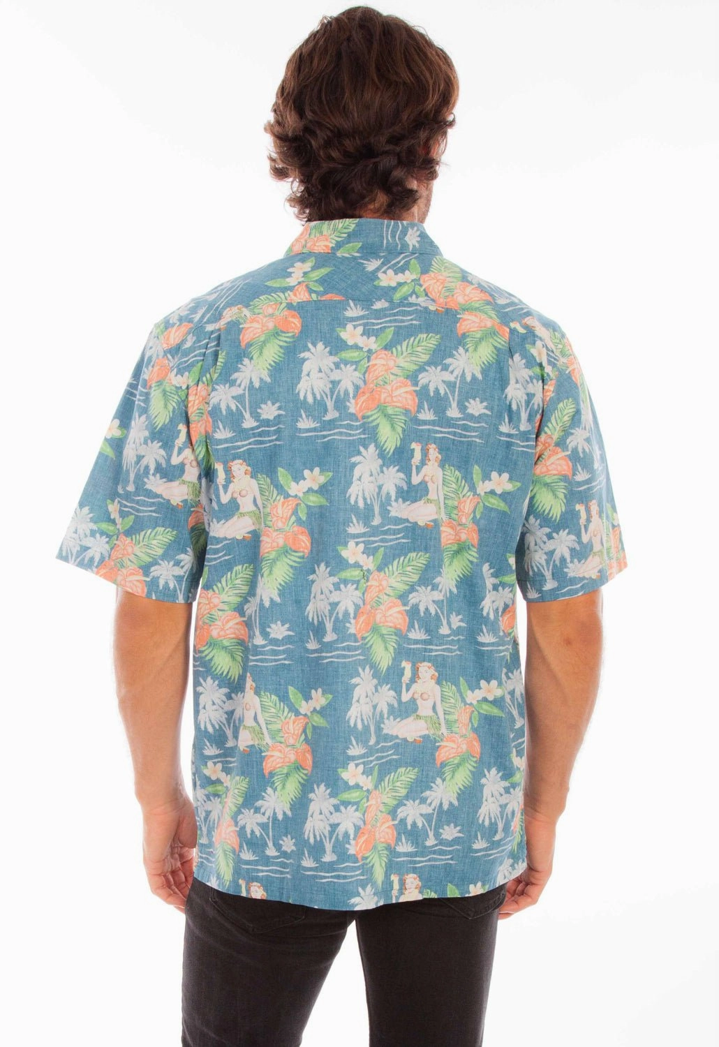 Scully Mens Hawaiian Coconuts Blue 100% Cotton S/S Shirt Trendy Vibes Corporate Retreat