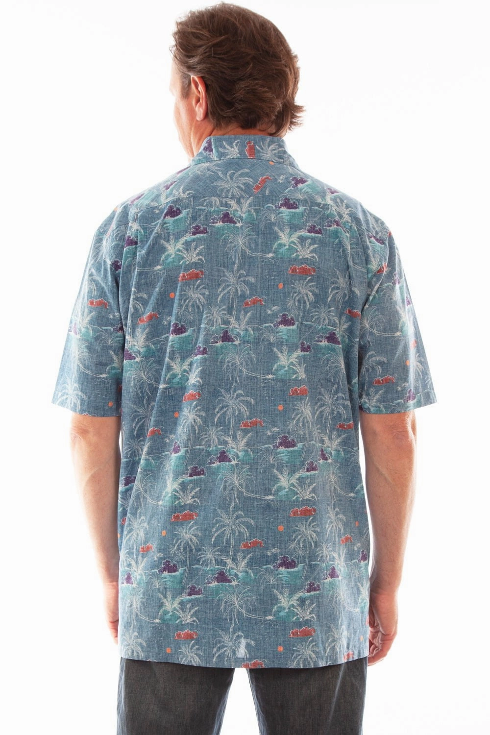 Party outfit Scully Mens Hawaiian Palm Tree Blue 100% Cotton S/S Shirt