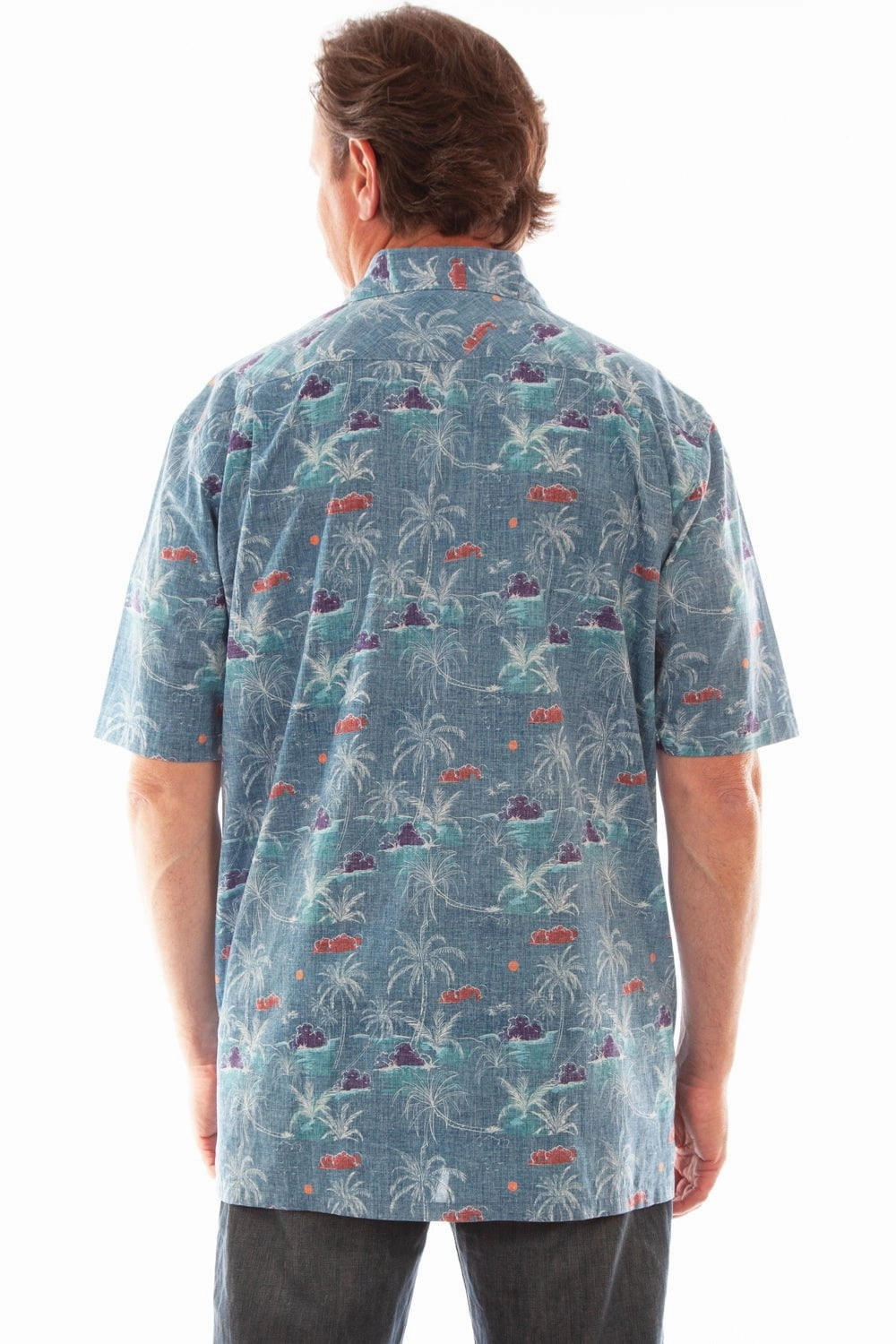 Scully Mens Hawaiian Palm Tree Blue 100% Cotton S/S Shirt Beach Wear