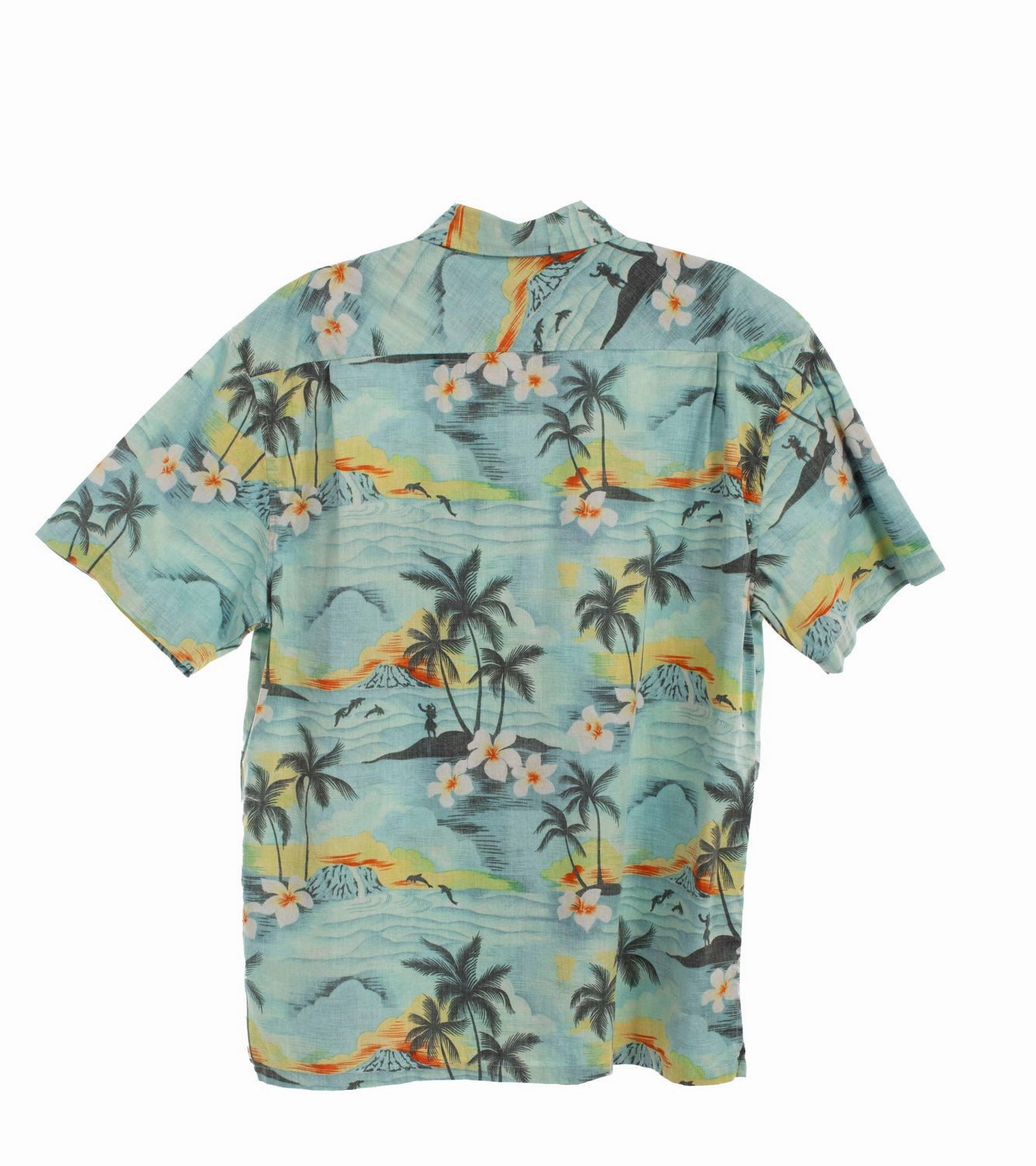 Scully Mens Hawaiian Scenery Aqua 100% Cotton S/S Shirt Low Profile Pocket Design Timeless Classic