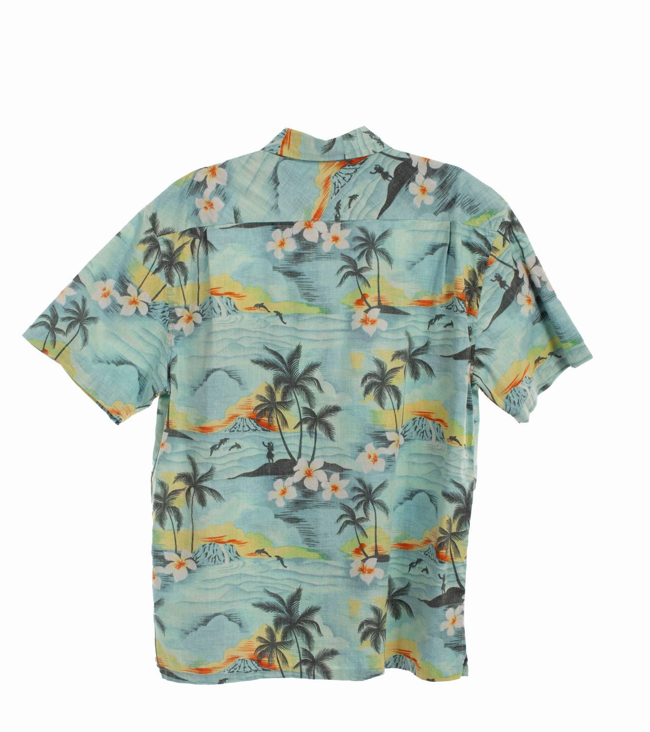 All day wearability Embellished Neckline Scully Mens Hawaiian Scenery Aqua 100% Cotton S/S Shirt