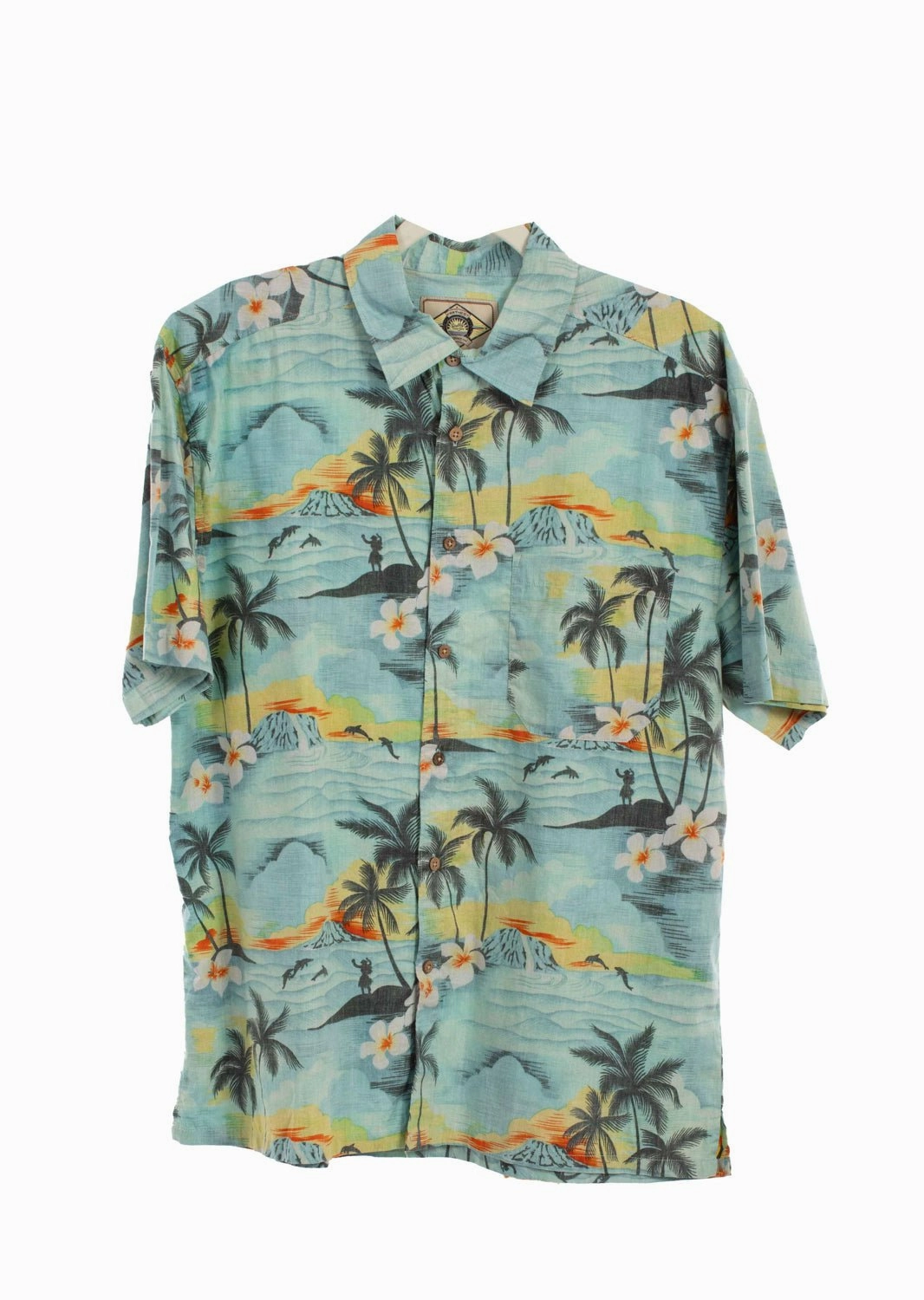 Scully Mens Hawaiian Scenery Aqua 100% Cotton S/S Shirt Friends Meetup