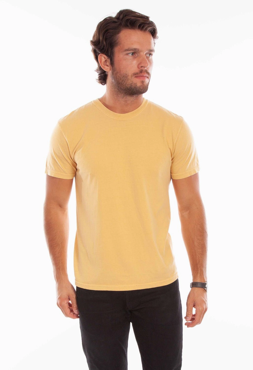 Road Trip Ready Premium Finish Scully Mens New Mustard 100% Cotton Crew S/S T-Shirt