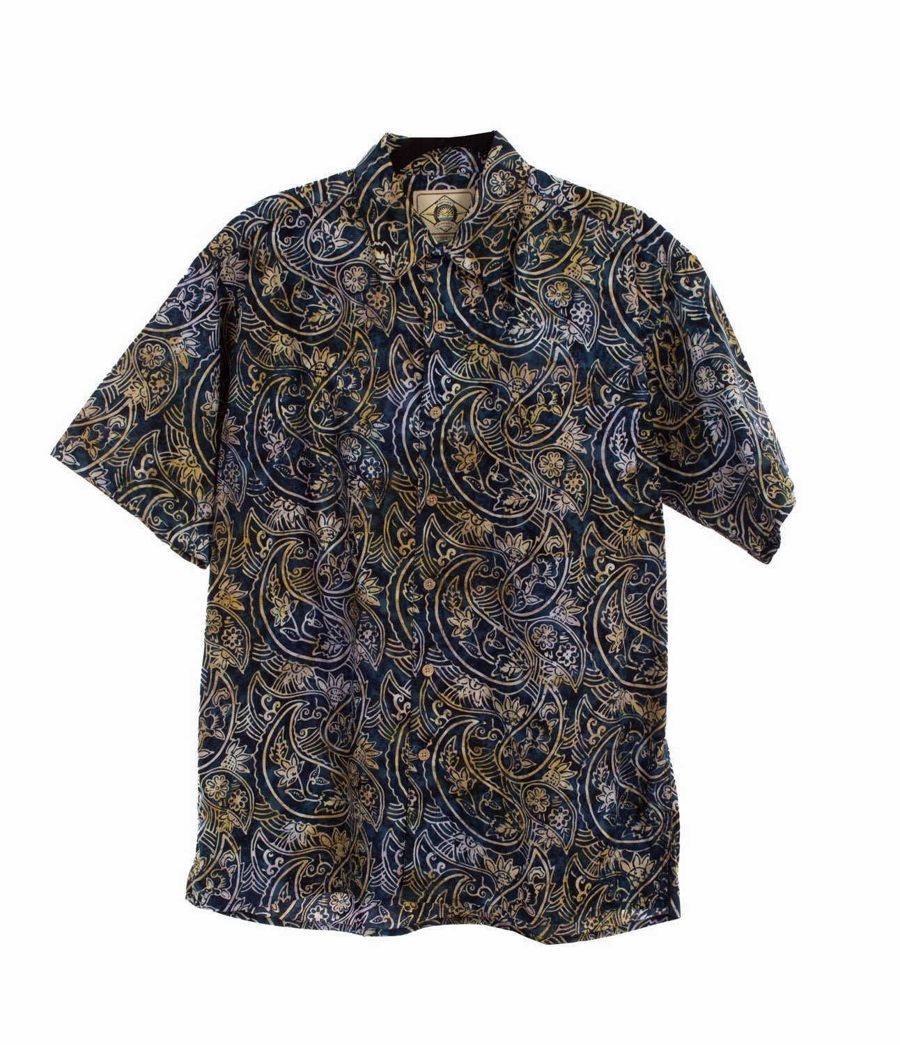 Customizable Design decorative element Scully Mens Paisley Batik Navy 100% Cotton S/S Shirt