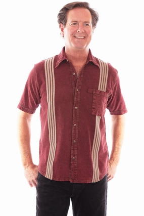 Breathable fabric Tropical theme Scully Mens Traveler Contrast Burgundy 100% Cotton S/S Shirt