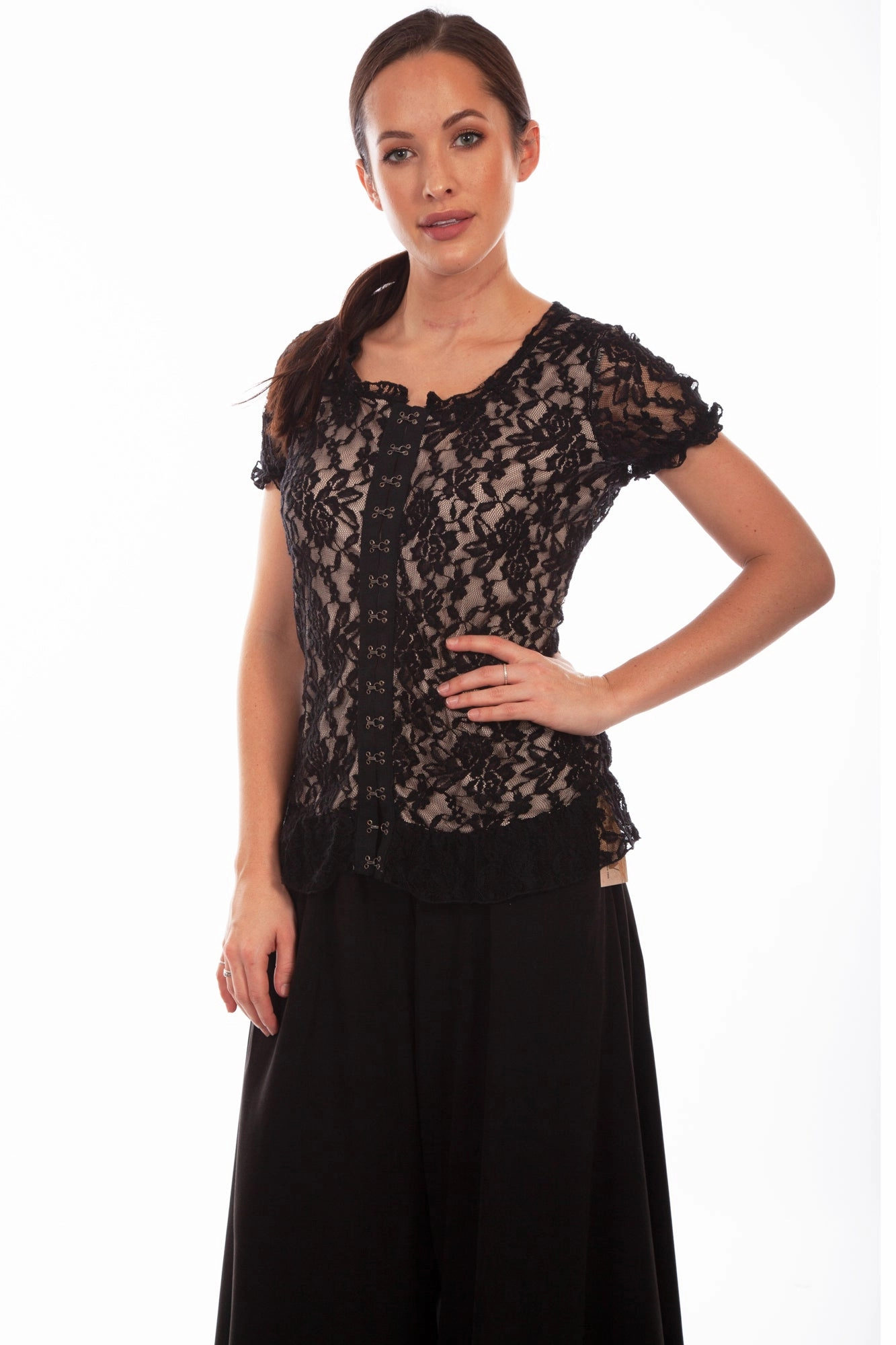 Scully Womens Black Polyester Lace Corset S/S Tunic Tailored Fit All day wearability