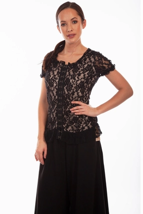 Scully Womens Black Polyester Lace Corset S/S Tunic Tailored Fit All day wearability