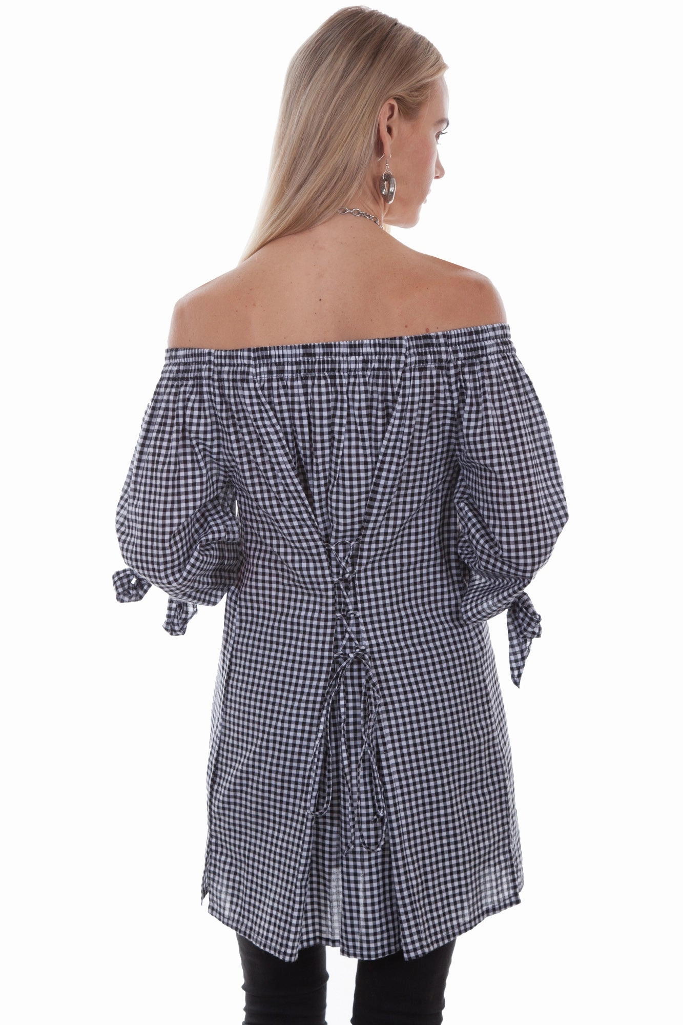 Scully Womens Black/White 100% Cotton Gingham S/S Blouse Stylish Appearance