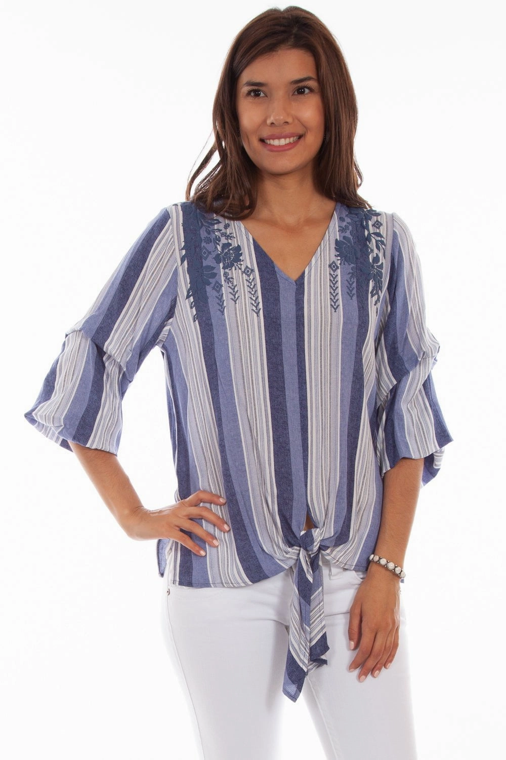 Scully Womens Blue Rayon Puff Print S/S Blouse Fade Resistant Formula Thermal regulation