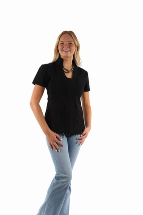 Easy Care Material Regular Fit Scully Womens Cantina Soutach Black 100% Cotton S/S Blouse