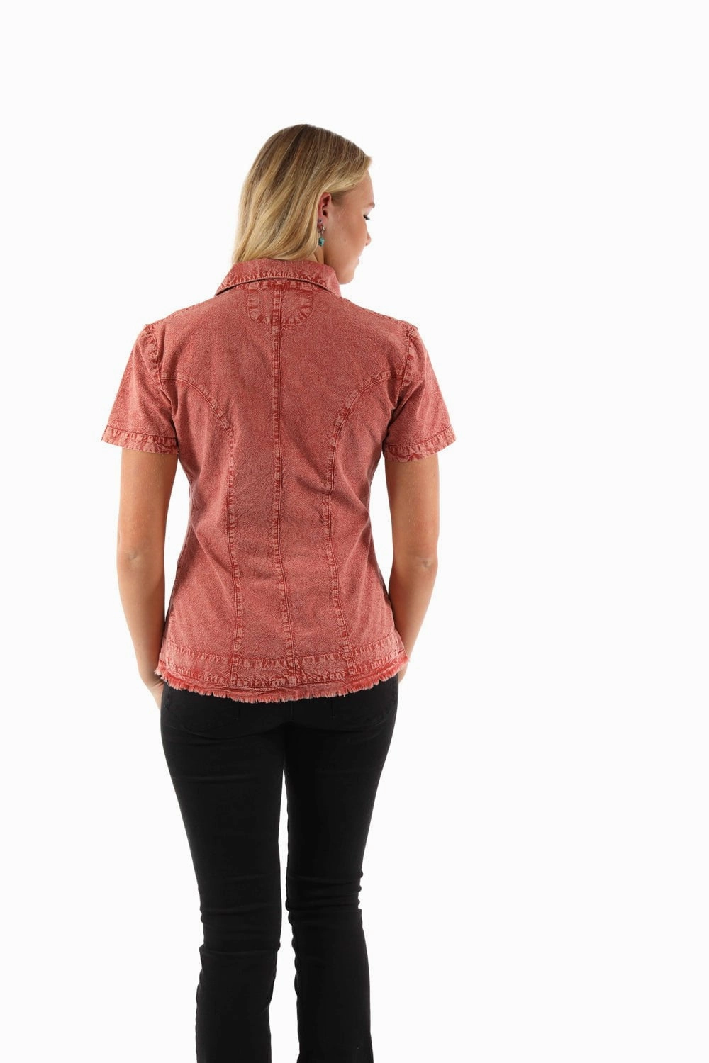 Anti Static Treatment Scully Womens Cantina Soutach Brick 100% Cotton S/S Blouse