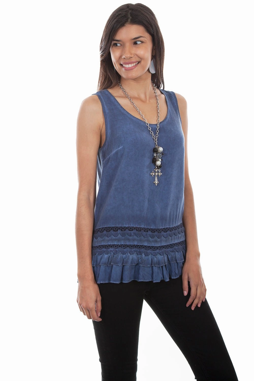 Scully Womens Indigo Rayon Scoop Neck S/L Tunic Sustainable Dye Process