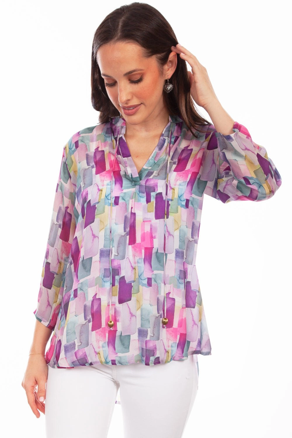 Waffle Weave Scully Womens Lavender Rayon Rectangular S/S Blouse