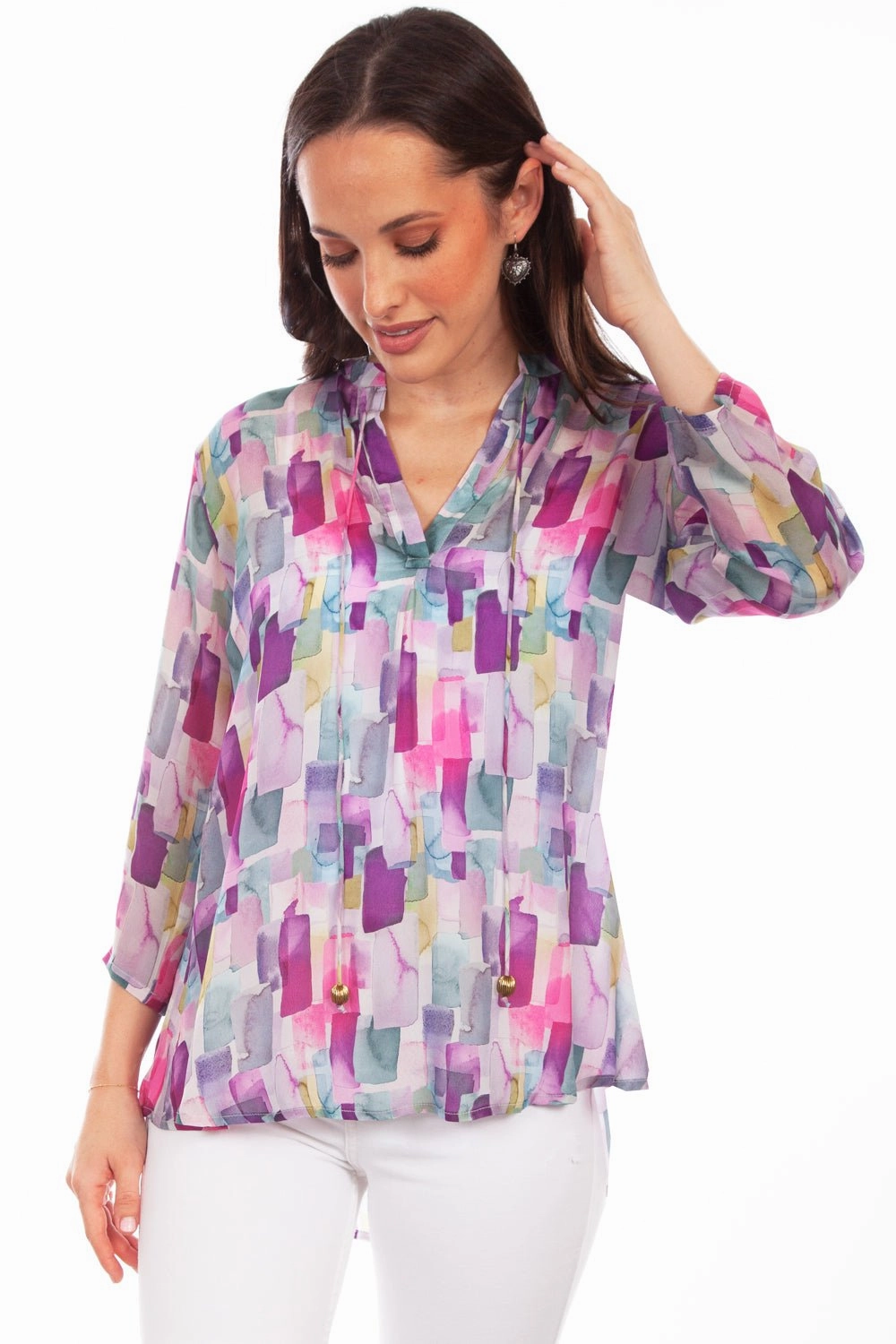 Scully Womens Lavender Rayon Rectangular S/S Blouse Smart Appearance Odor Control Technology