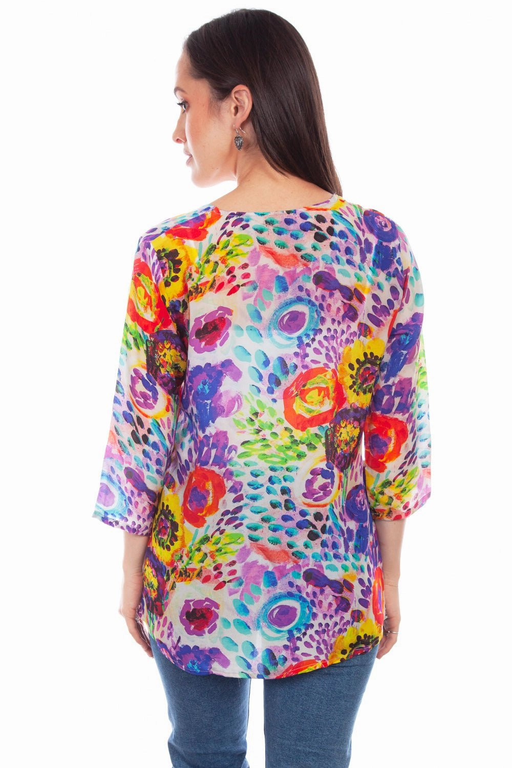 Ventilated Back Panel Scully Womens Lavish Blossoms Multi-Color Rayon S/S Tunic
