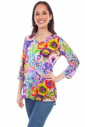 Scully Womens Lavish Blossoms Multi-Color Rayon S/S Tunic Weekend Casual