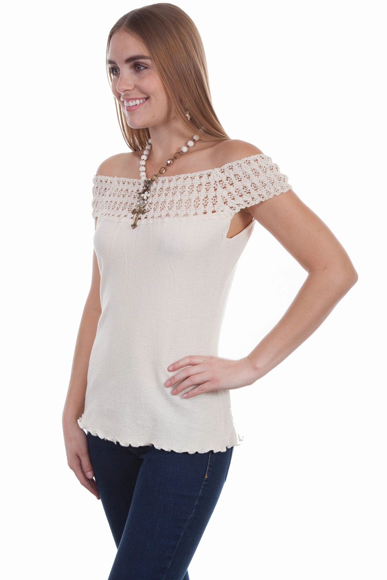 Sustainable Weave Scully Womens Natural 100% Cotton Crochet S/S Tunic