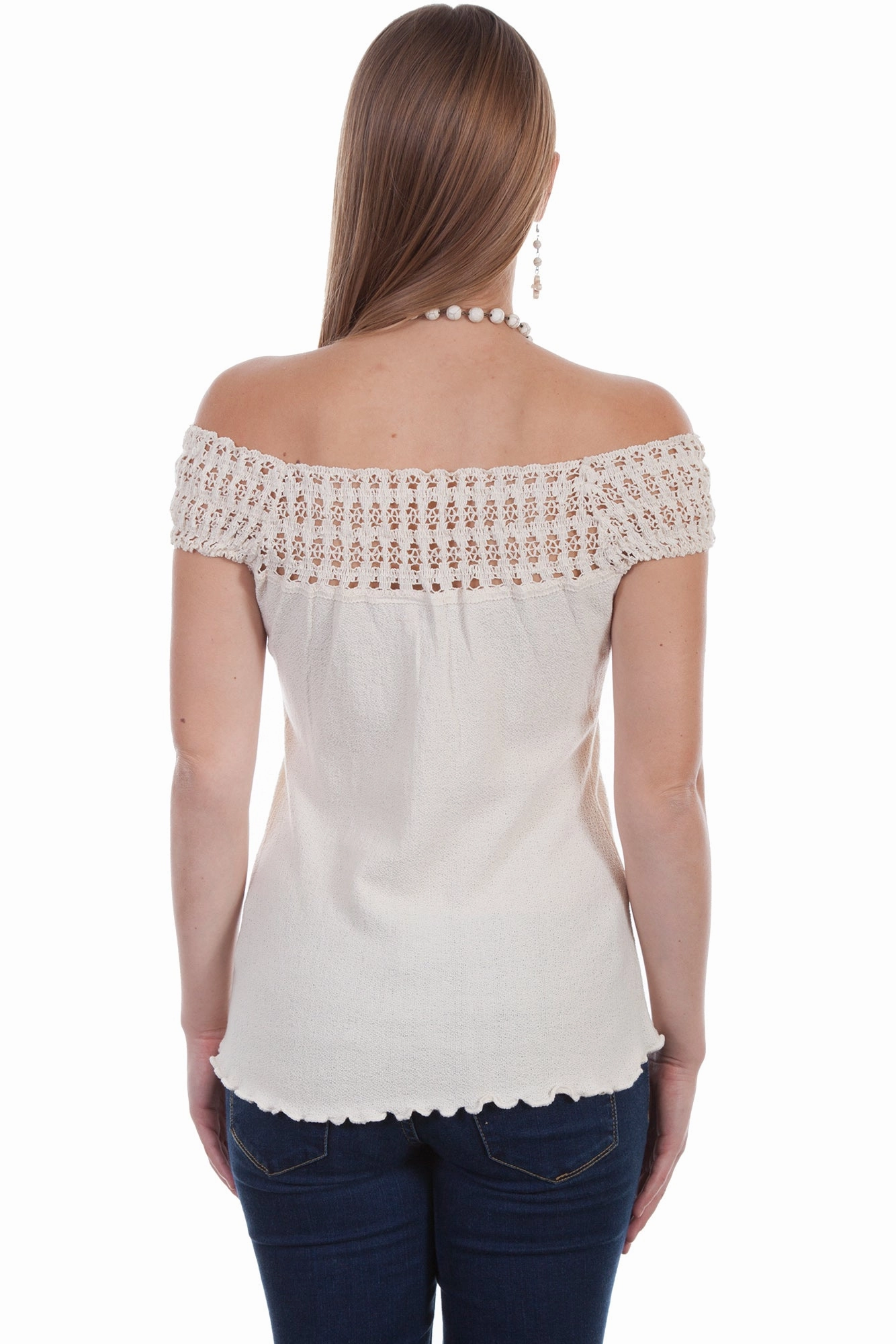 Tailored Silhouette Scully Womens Natural 100% Cotton Crochet S/S Tunic