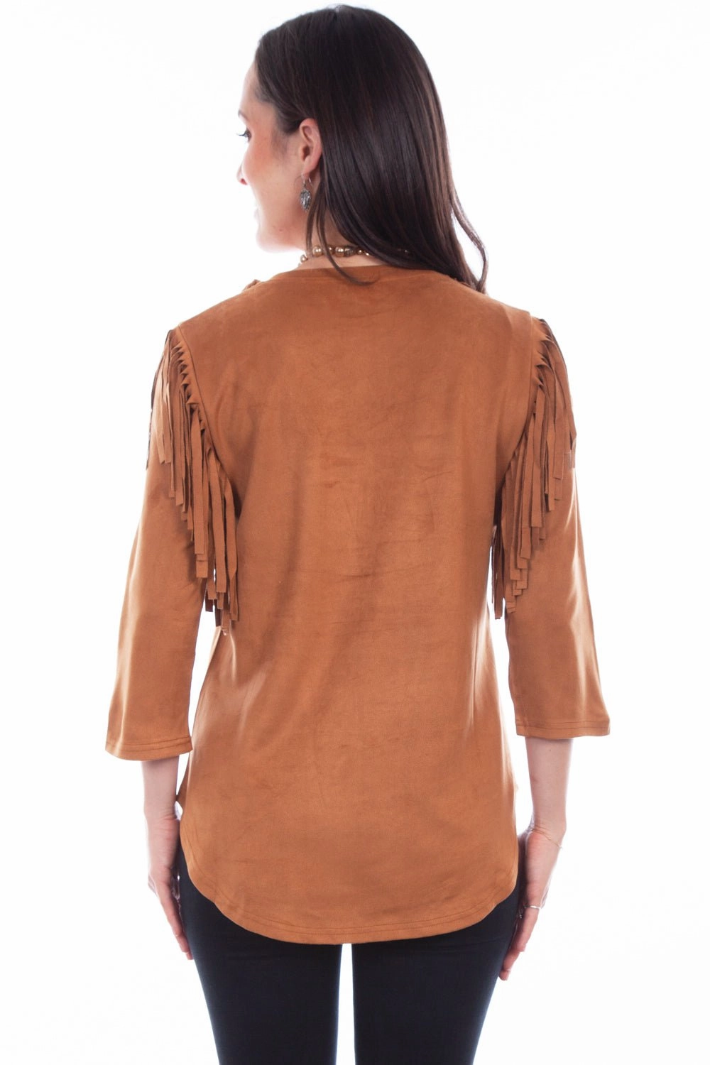 Smooth Cotton Blend Cozy Feel Scully Womens Pullover Fringe Brown Poly/Spandex S/S Tunic