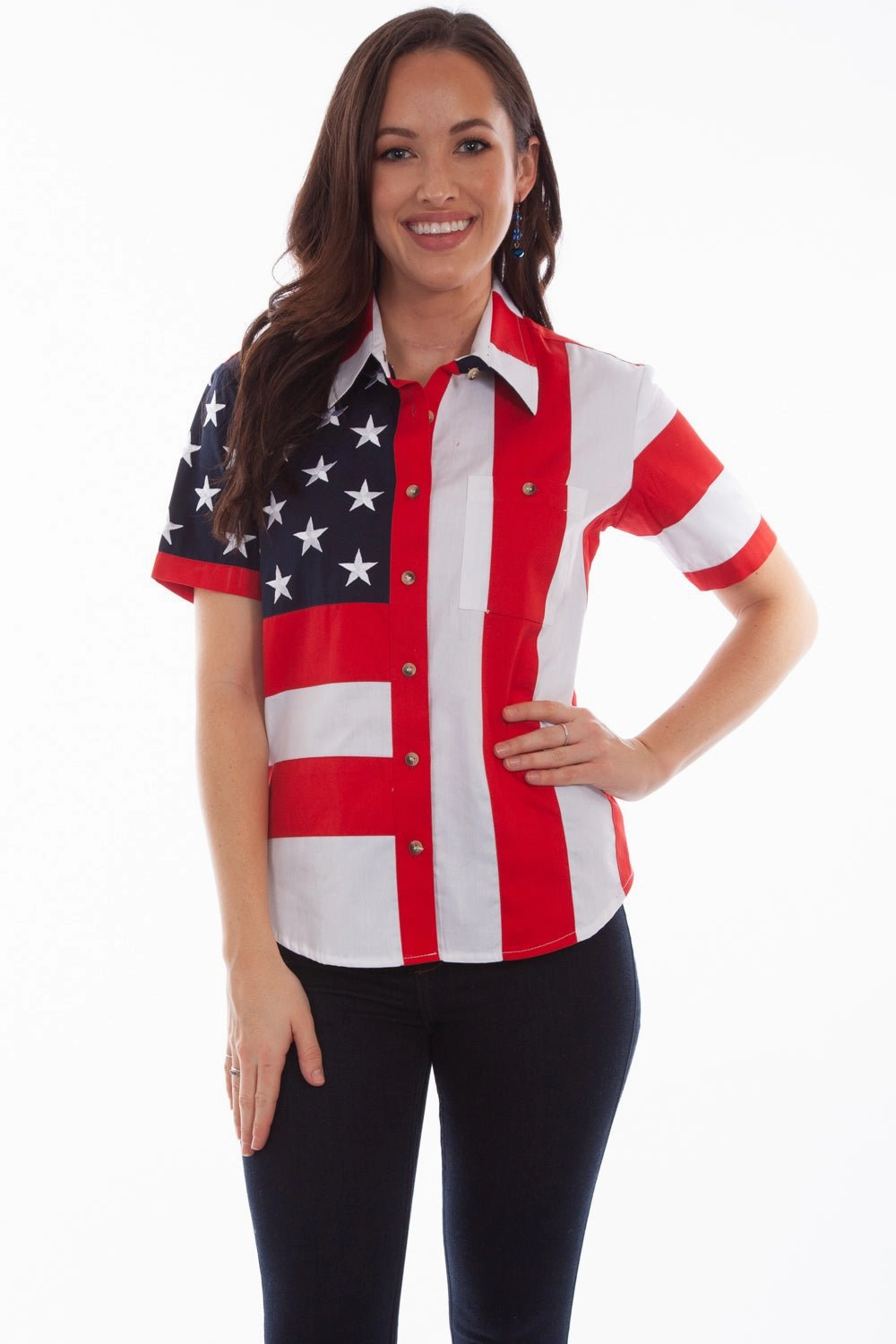 Trendy Vibes Scully Womens Red 100% Cotton Flag S/S Shirt