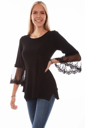 Scully Womens Tulle Crochet Black Rayon S/S Tunic Multipurpose Layering Fabric Seasonal Collection