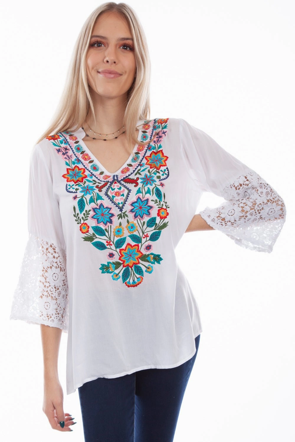 Current Style Scully Womens White Viscose Crochet S/S Blouse