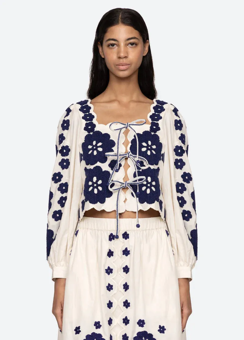 SEA NY Catrine Applique Long Sleeve Top NonRestrictiveCut