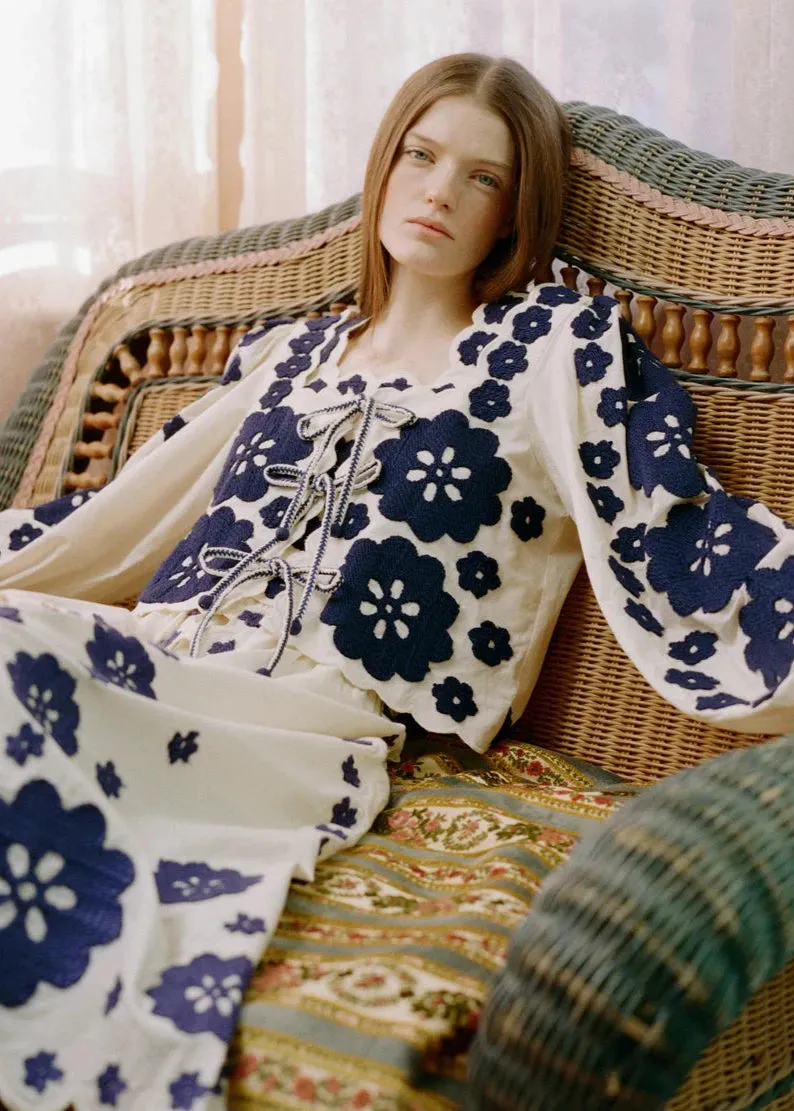 SEA NY Catrine Applique Long Sleeve Top MicrofiberBlend