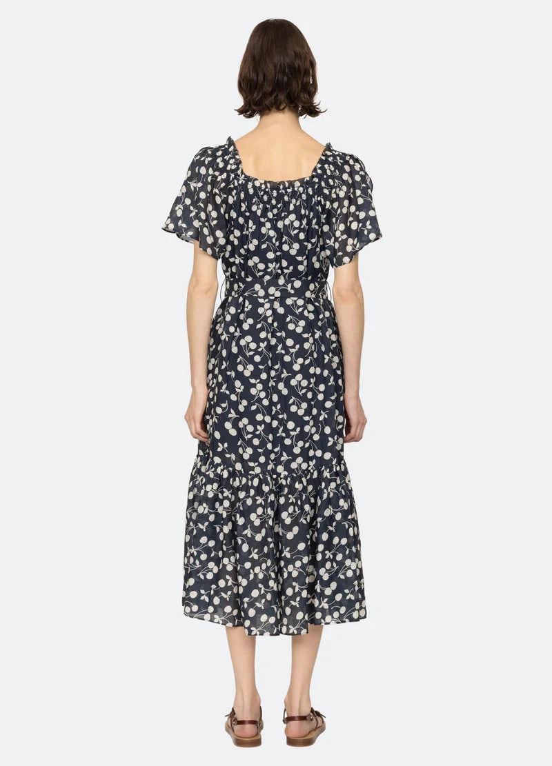 Light and Breezy Floating Shape Sea NY Cheri Print Short Sleeve Midi Dress