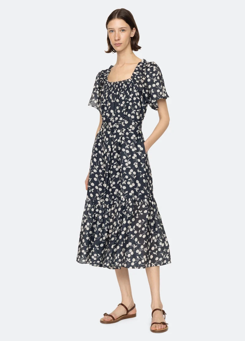 Sea NY Cheri Print Short Sleeve Midi Dress Calm Touch