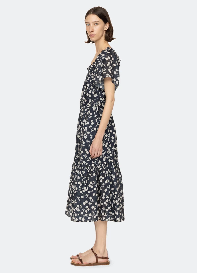 Sleek Vibe Sea NY Cheri Print Short Sleeve Midi Dress