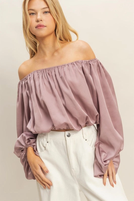 TemperatureRegulating Fabric DoubleLayered Ellie Elegant Off-shoulder Blouse With Balloon Sleeves