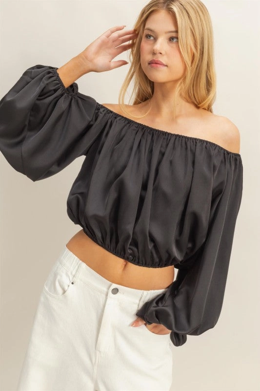 Ellie Elegant Off-shoulder Blouse With Balloon Sleeves ThermalLining NeutralPalette