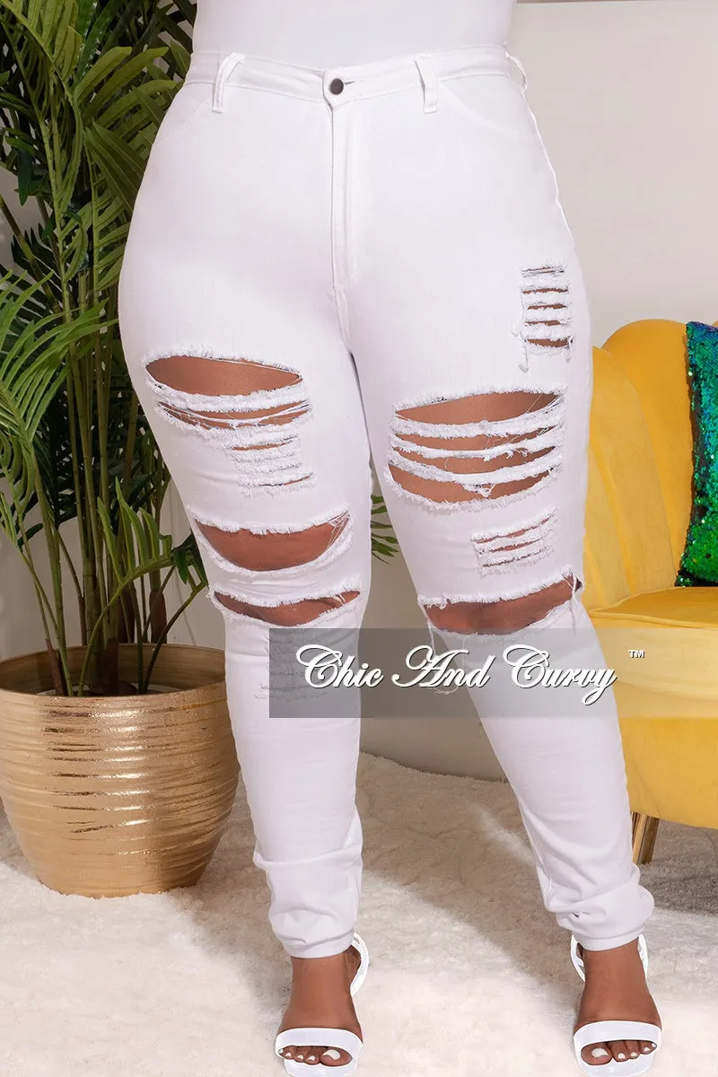 Final Sale Plus Size Distressed Jeans in White Core Flex