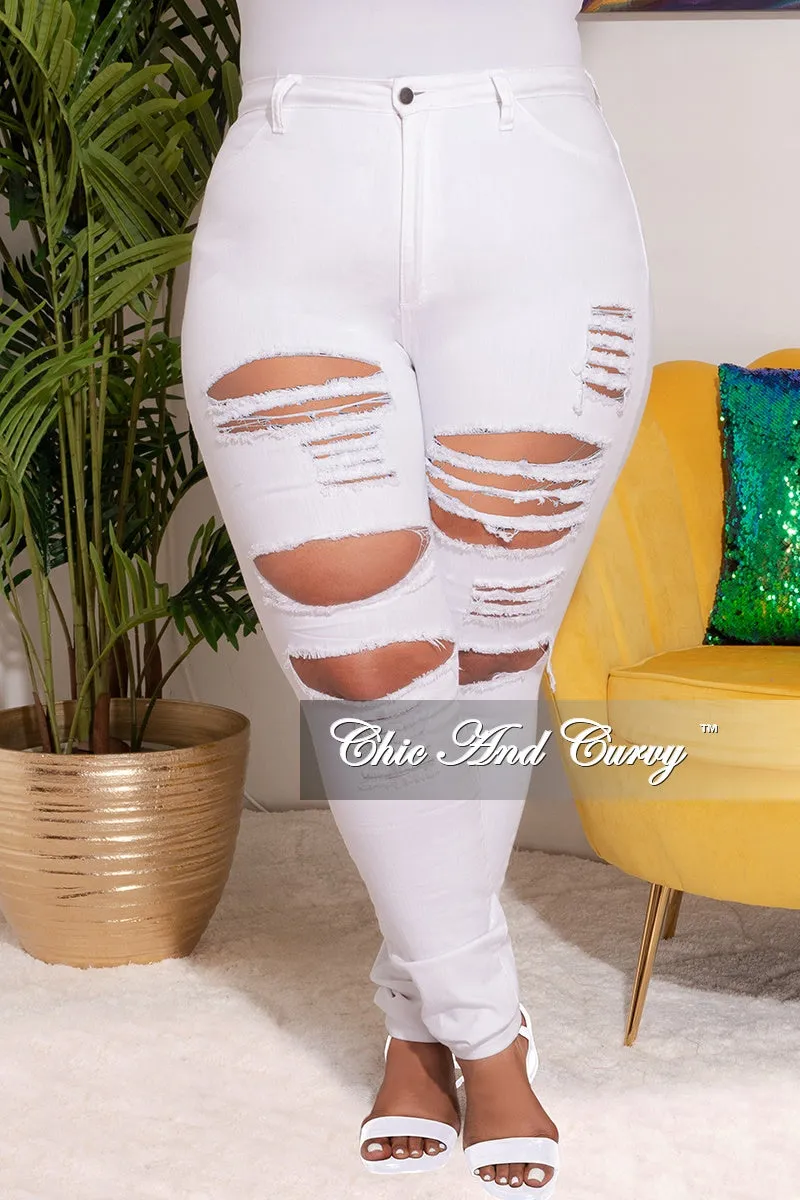 Final Sale Plus Size Distressed Jeans in White Outdoor Activity