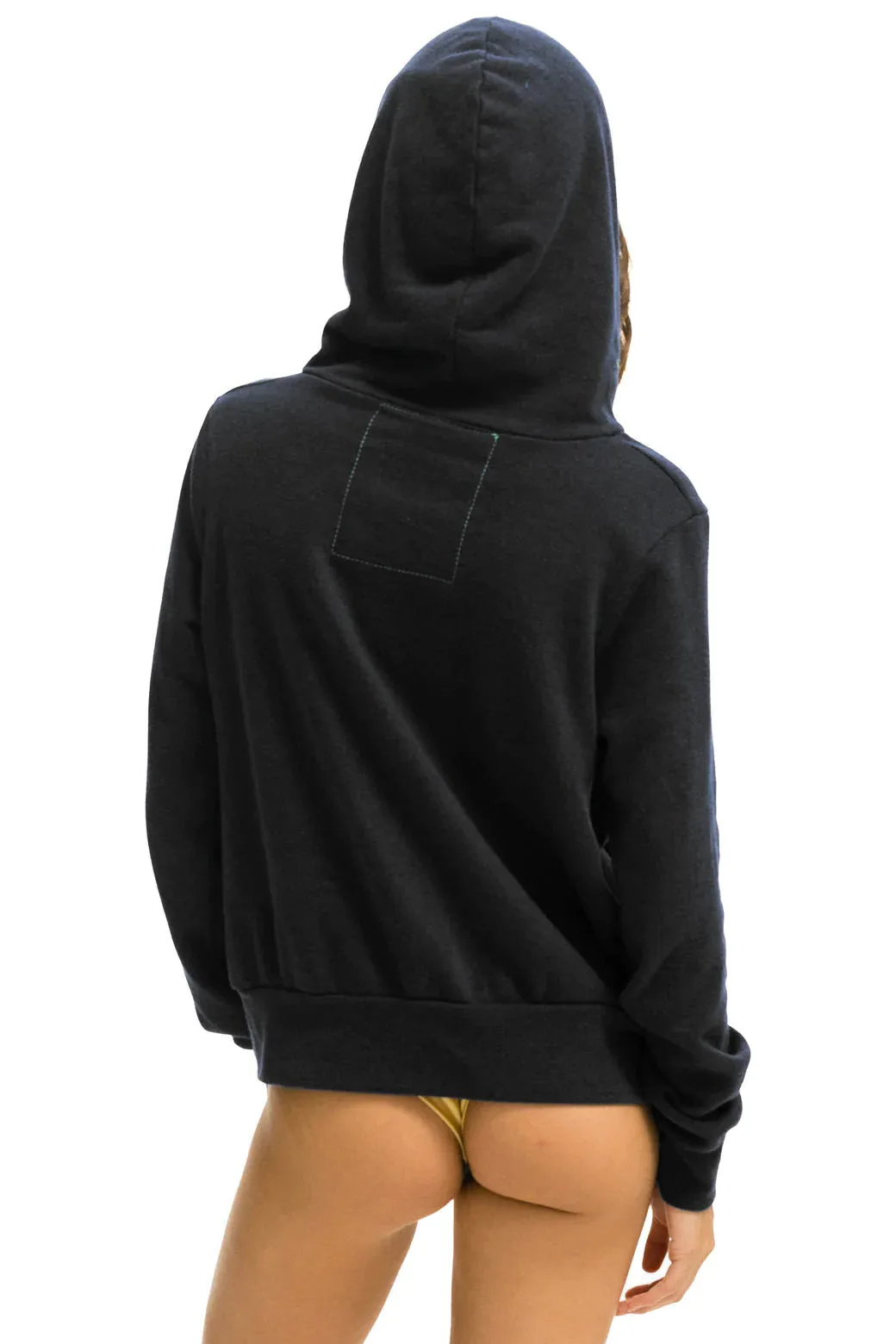 Self Fabric Tie Aviator Nation 5 Stripe Zip Hoodie - Charcoal Blue