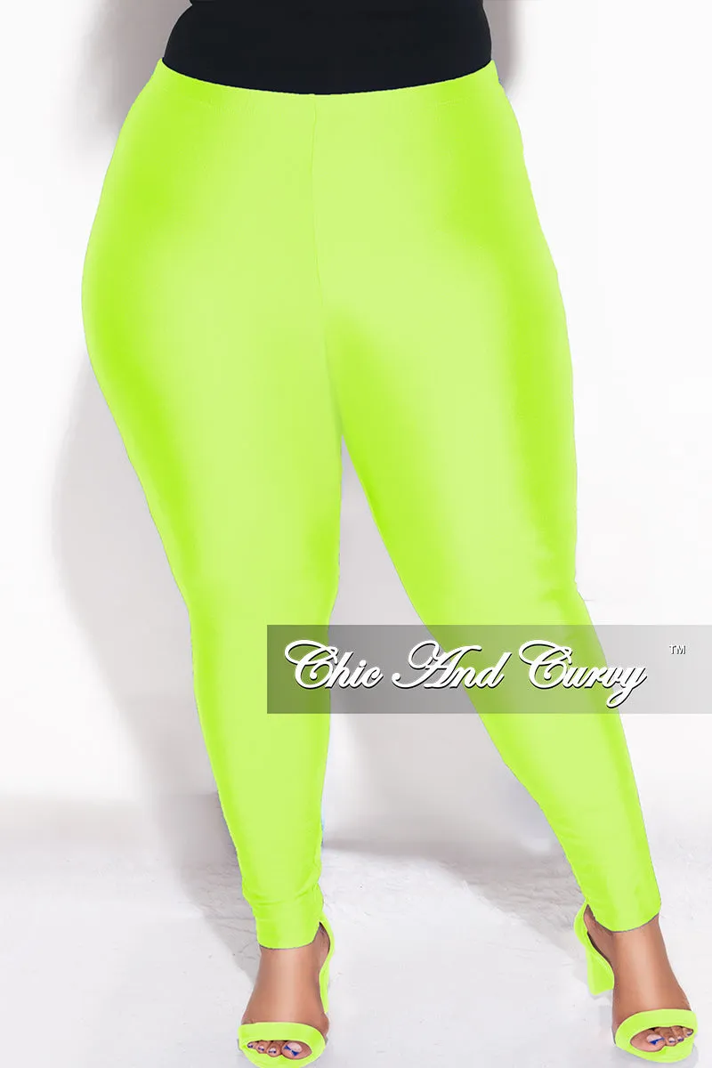 Flexible Wear Thermal Lining Final Sale Plus Size High Waisted Shiny Leggings in Neon Lime