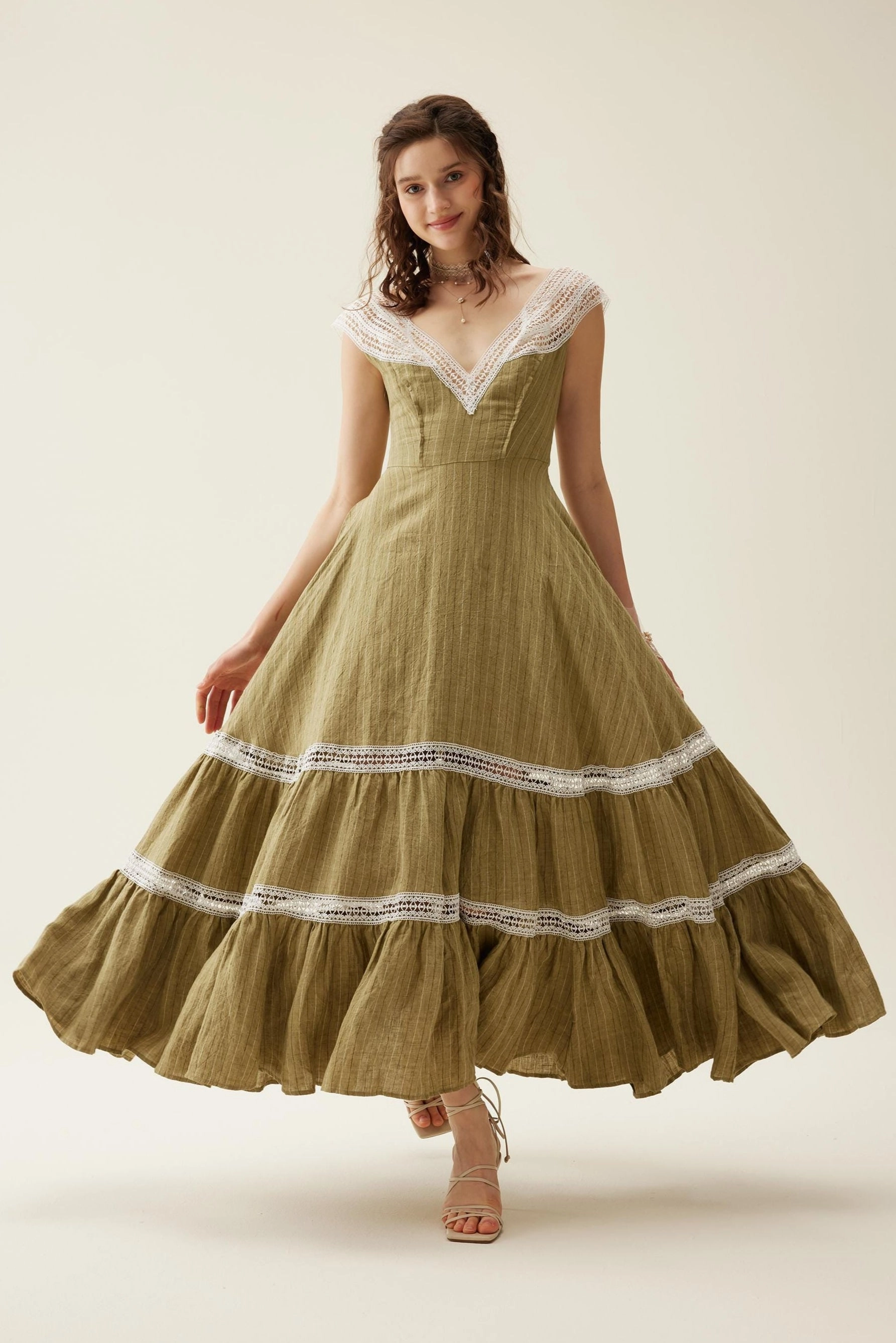 Light Design Cherry Tree 25 | Lace Linen flared dress