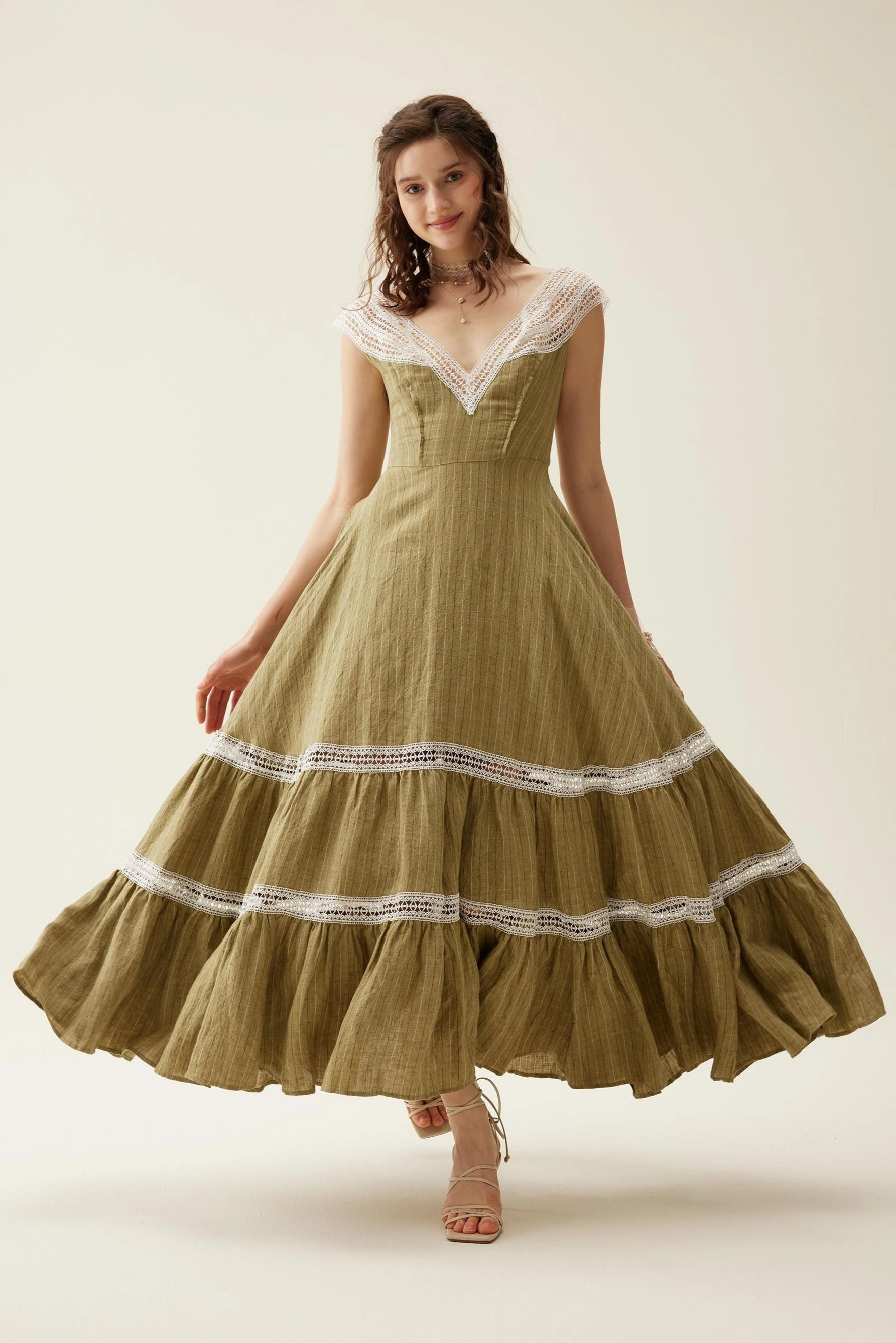 Urban Style Flat waistband Cherry Tree 25 | Lace Linen flared dress