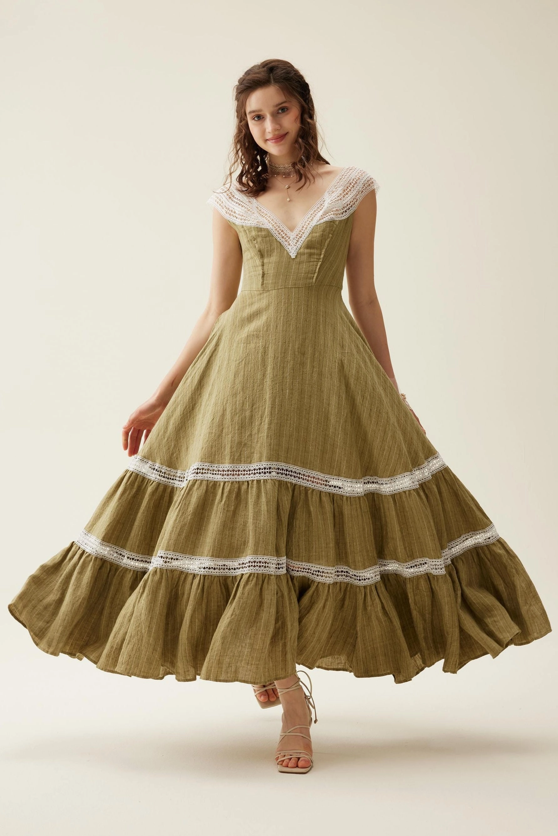 Cherry Tree 25 | Lace Linen flared dress Modern Relaxed Body Shape