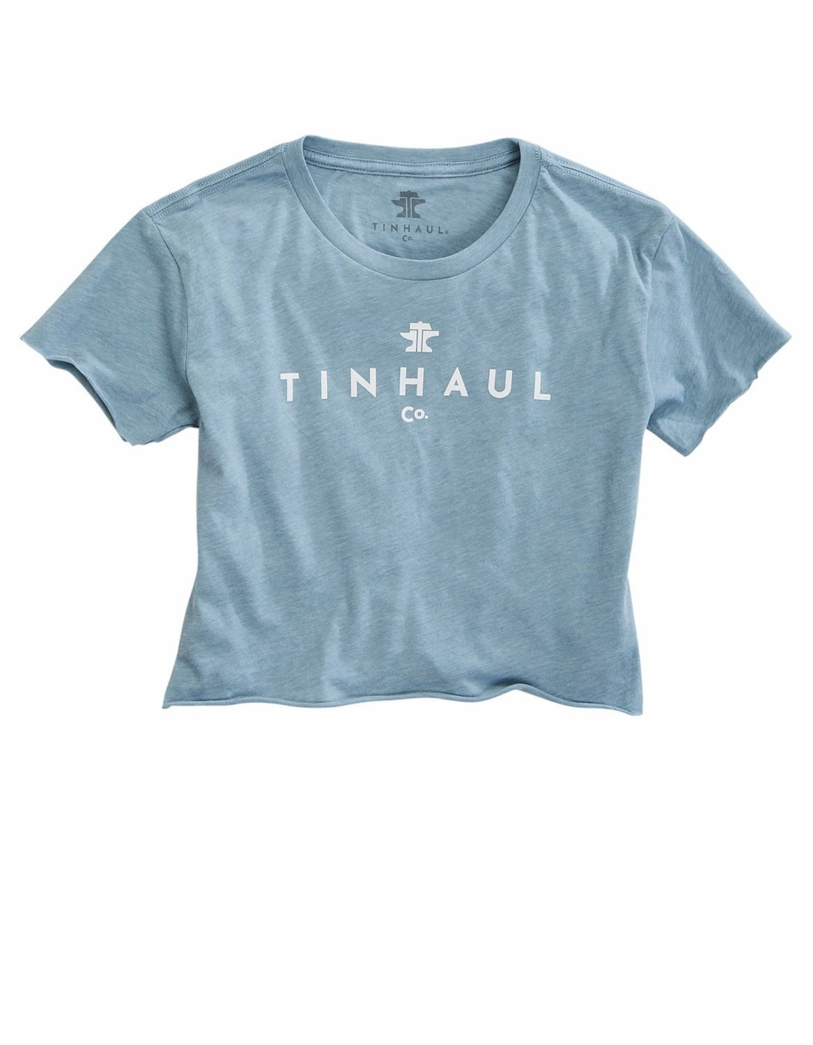 Tin Haul Womens Baby Rib Crop Blue Cotton Blend S/S T-Shirt Military Inspired
