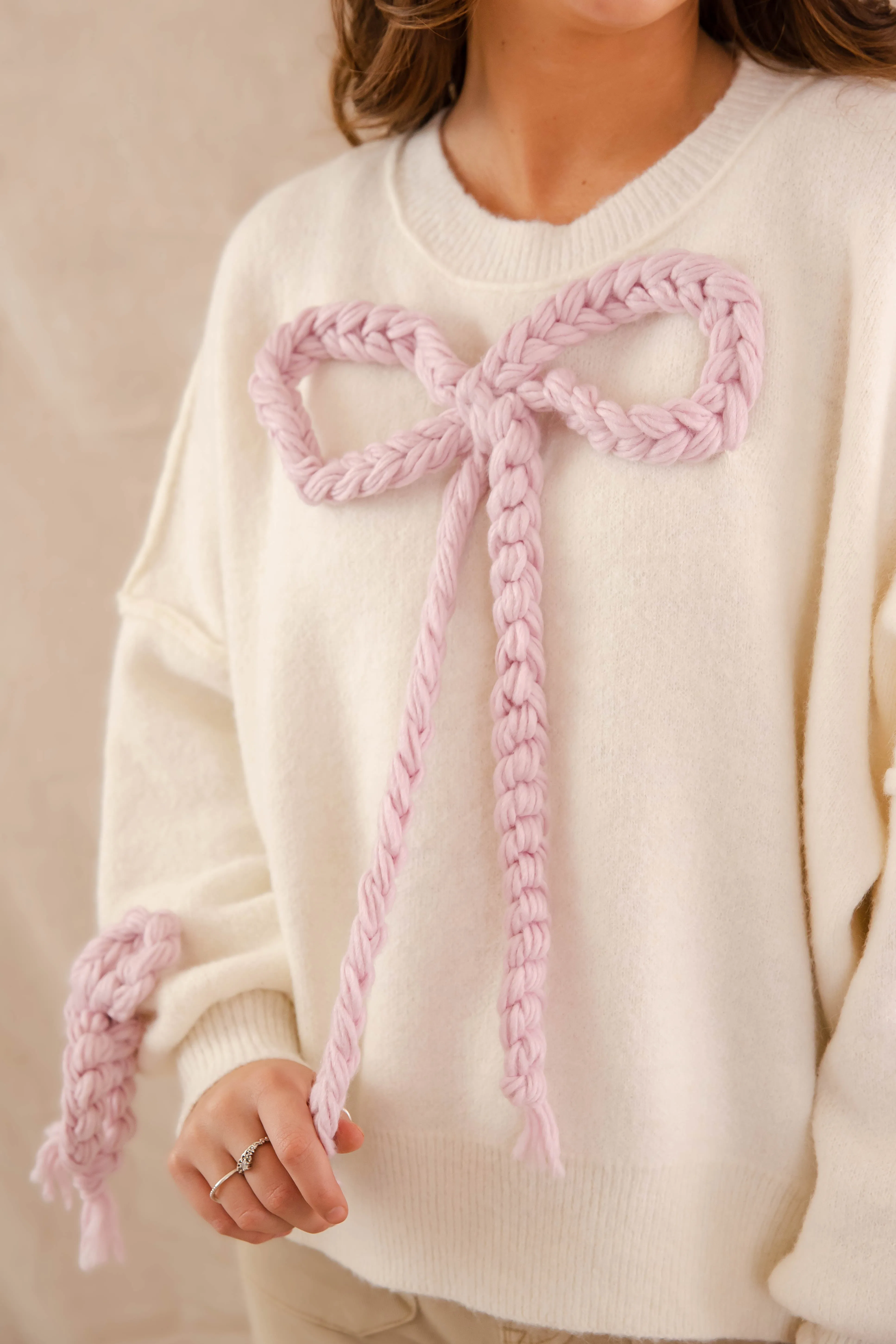 Layered Neckline Details Reflective Logo Detail Searching For A Cowboy Sweater-Ivory