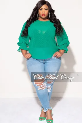 Final Sale Plus Size Chiffon Sheer Top with Dot Embossing in Green Layer Fit