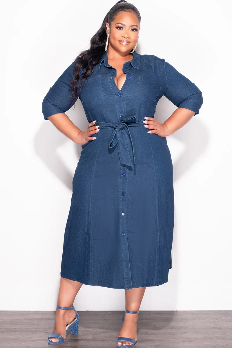 UV Protection Final Sale Plus Size Coat Dress in Dark Denim